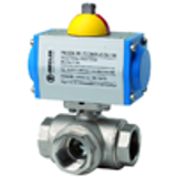 Brass ball valves, 3-way, with double-acting actuator, T-bore, normal position T3