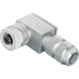 Female angled connector, screw clamp connection, iris type spring, with die-cast threaded ring, cable aperture 5-8mm, shieldable, UL