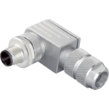 Male angled connector, crimp connection, cable aperture 5-8mm, shieldable, UL