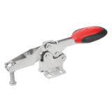 B0385 - Toggle clamps horizontal with safety interlock with flat foot and adjustable clamping spindle, stainless steel